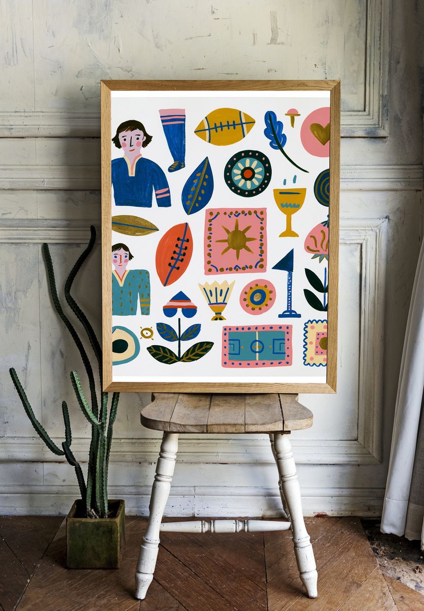 Playful Folk Symbols Illustration Poster. room preview