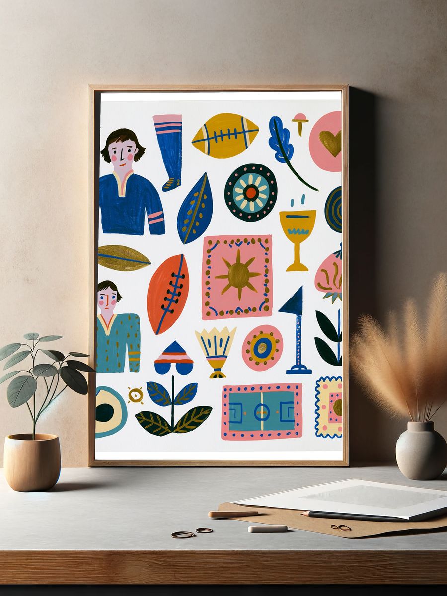 Playful Folk Symbols Illustration Poster. — room view 2