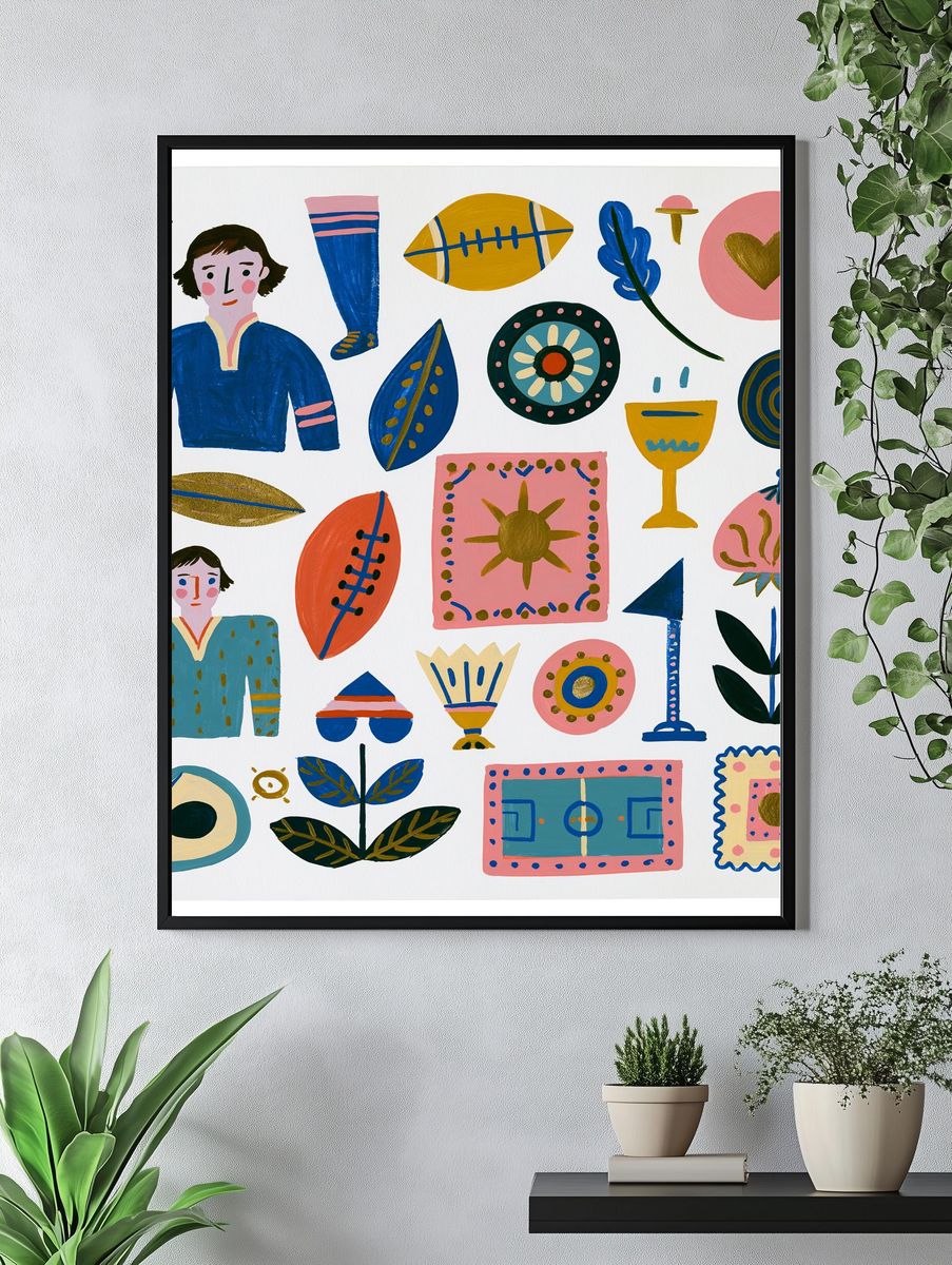 Playful Folk Symbols Illustration Poster. — room view 4