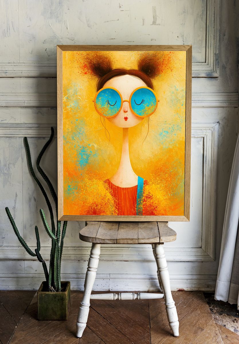 Sunlit Girl Portrait Illustration Poster. room preview