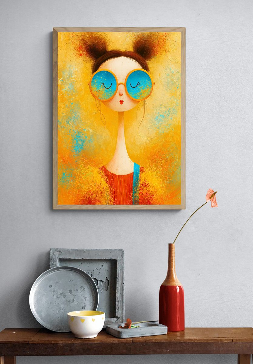 Sunlit Girl Portrait Illustration Poster. — room view 3