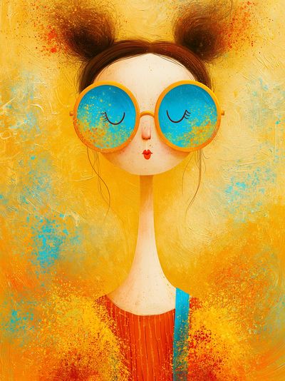 Sunlit Girl Portrait Illustration Poster.