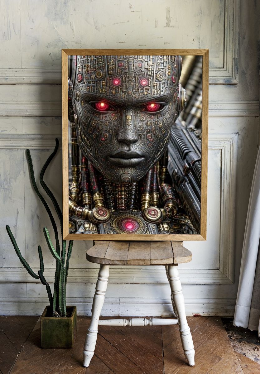 Cybernetic Android Portrait Print. room preview