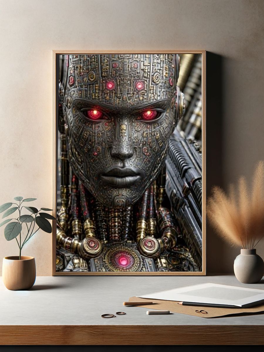 Cybernetic Android Portrait Print. — room view 2
