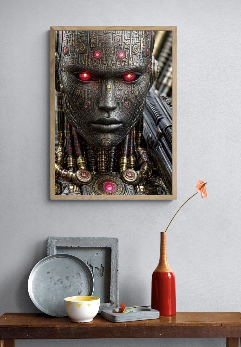Cybernetic Android Portrait Print. — room view 3