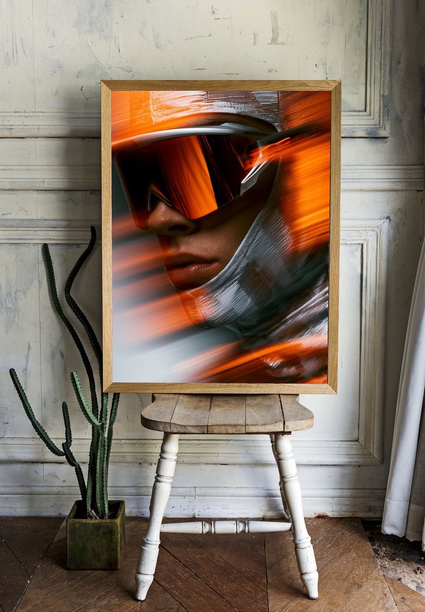 Futuristic Helmet Portrait Print. room preview