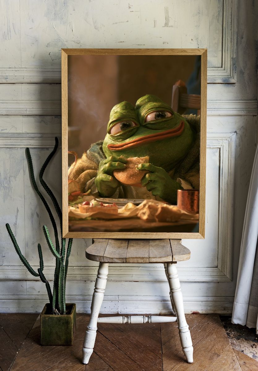 Frog Breakfast Portrait Print. room preview