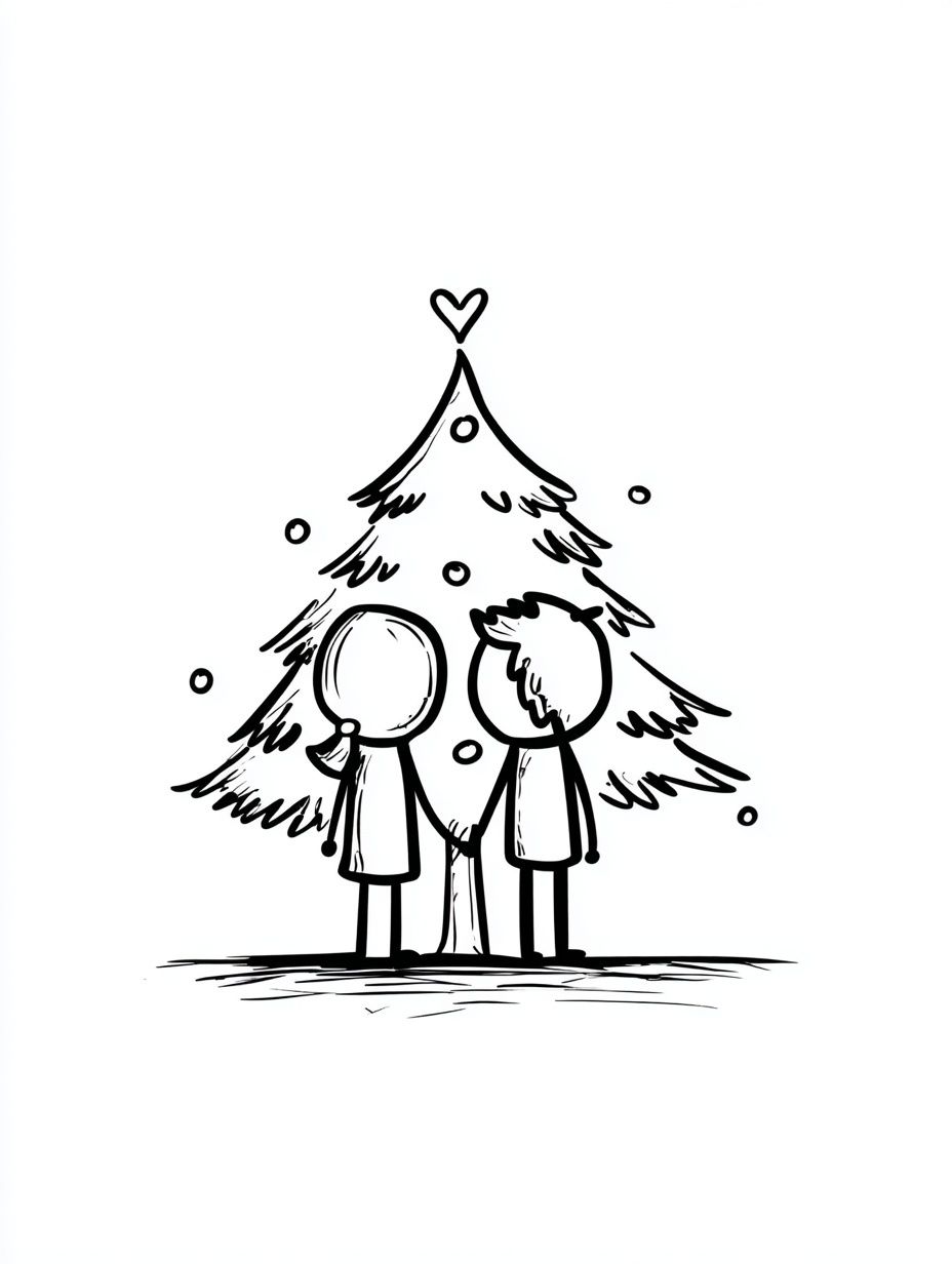 Winter Couple Tree Line-Art Poster. poster — illustration art