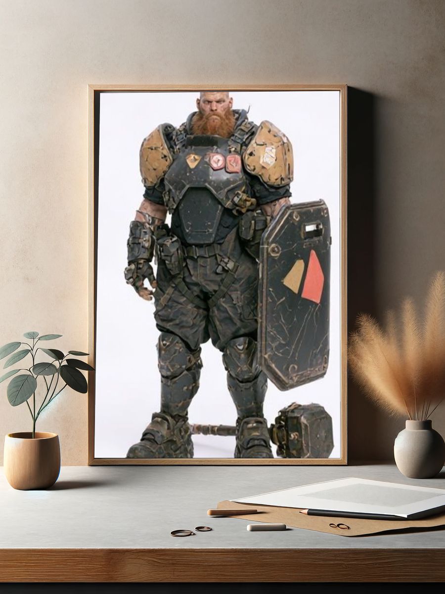 Armored Warrior Portrait Print. — room view 2