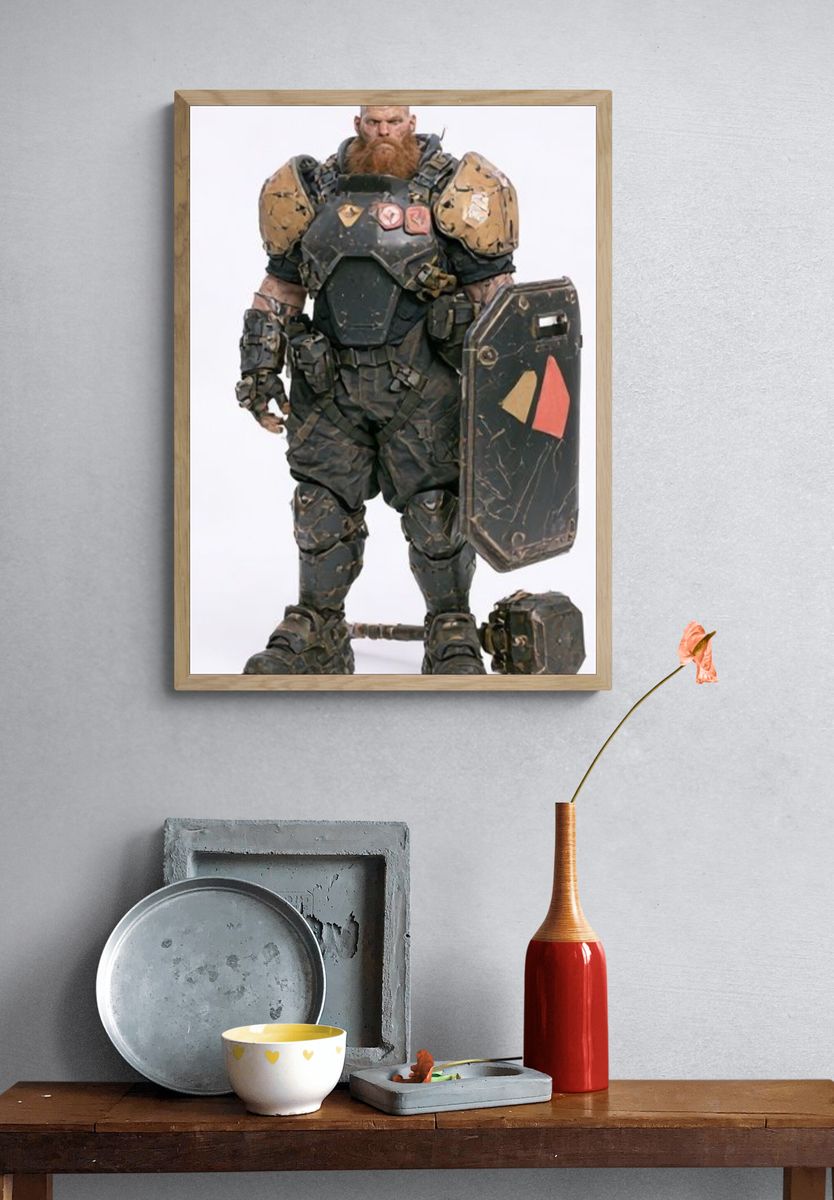 Armored Warrior Portrait Print. — room view 3