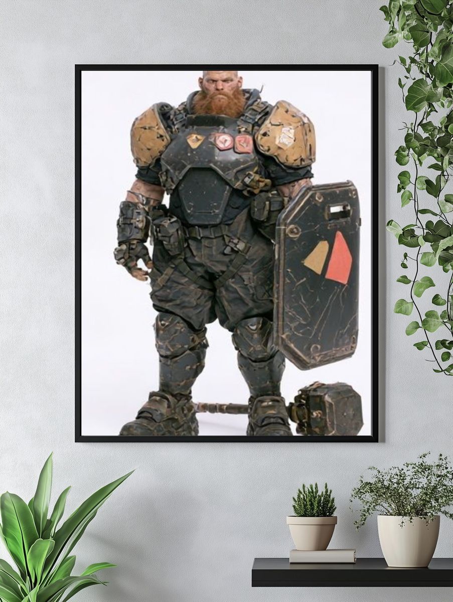 Armored Warrior Portrait Print. — room view 4