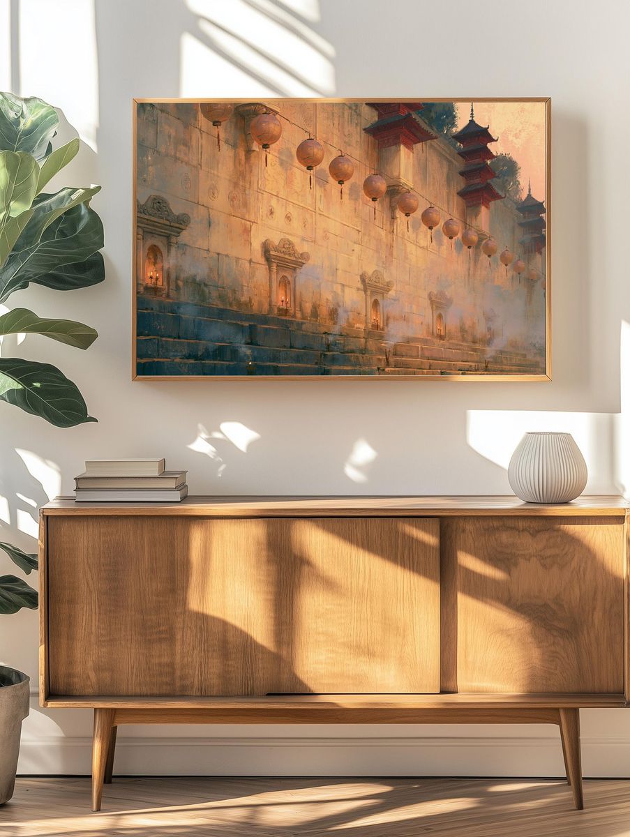 Temple Wall Lanterns Illustration Print. — room view 3