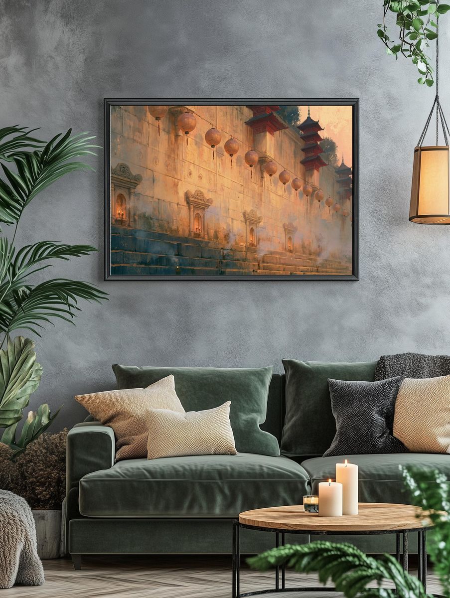 Temple Wall Lanterns Illustration Print. — room view 4