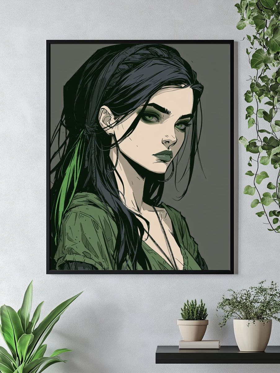 Green-Haired Woman Illustration Poster. — room view 4