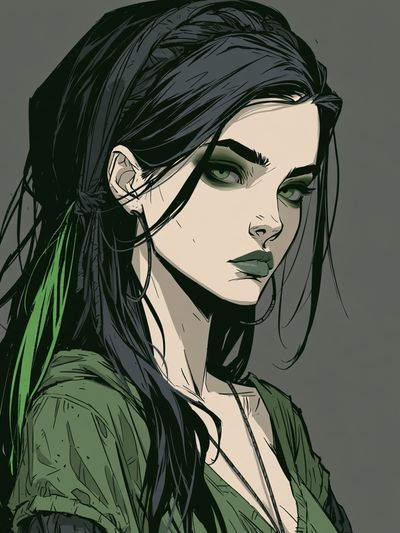 Green-Haired Woman Illustration Poster.
