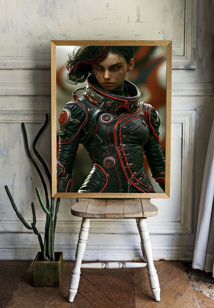 Cyberpunk Female Portrait Print. room preview