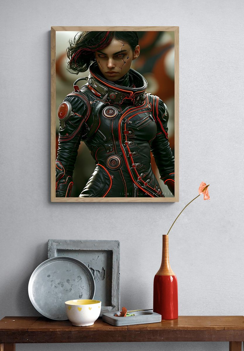 Cyberpunk Female Portrait Print. — room view 3