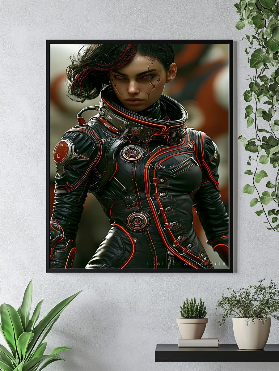 Cyberpunk Female Portrait Print. — room view 4