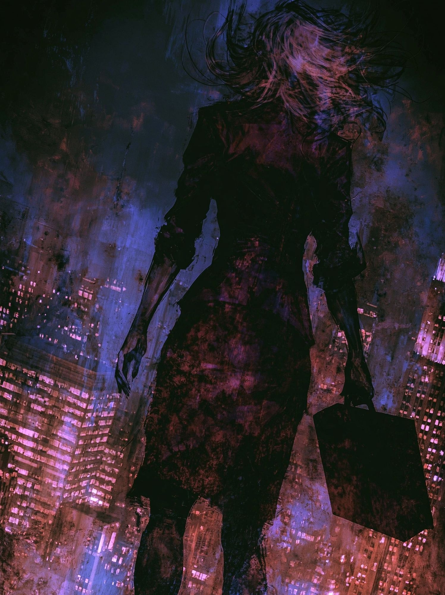 Neon City Silhouette Digital Art Poster. poster detail