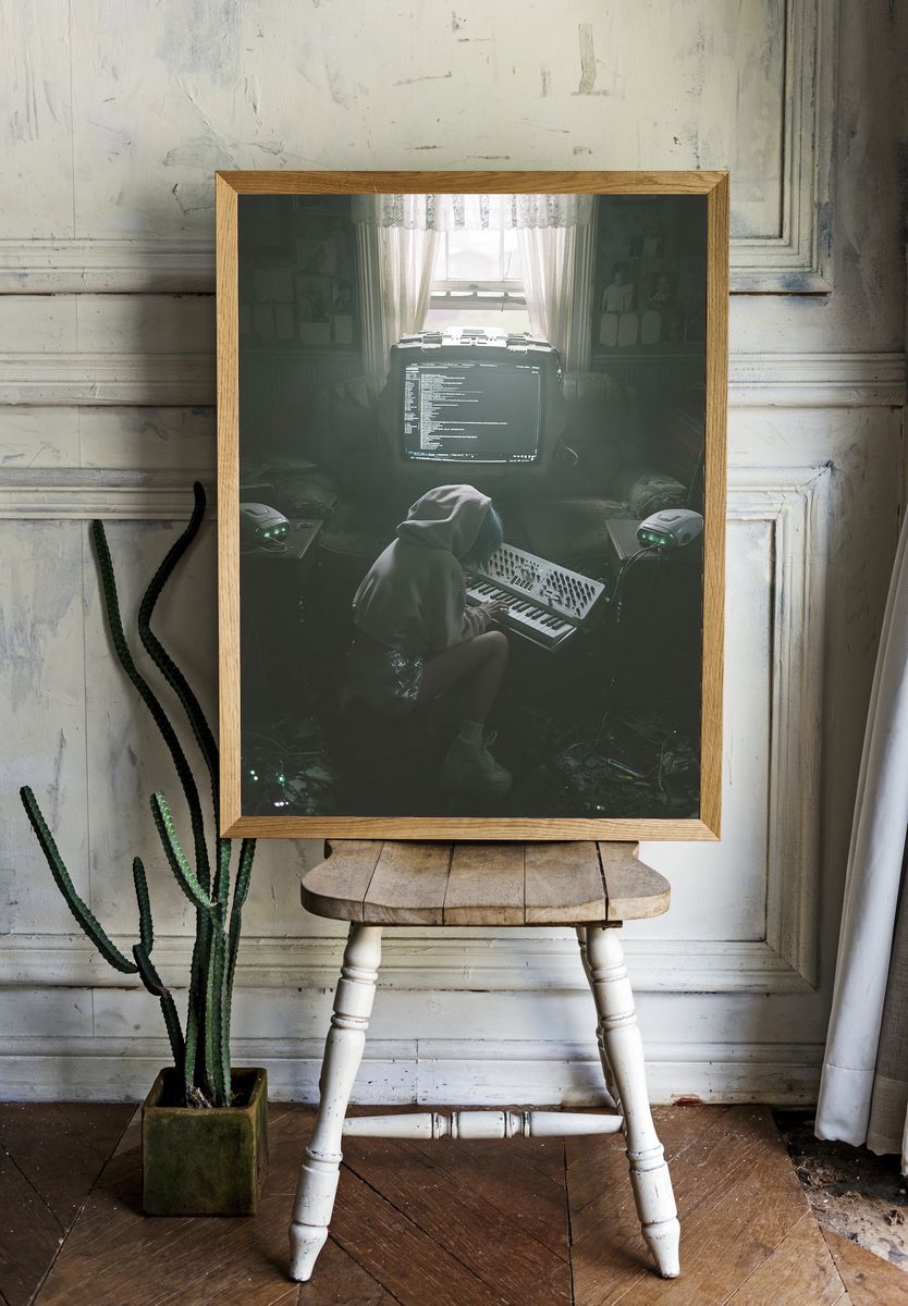 Cyberpunk Music Room Poster. room preview