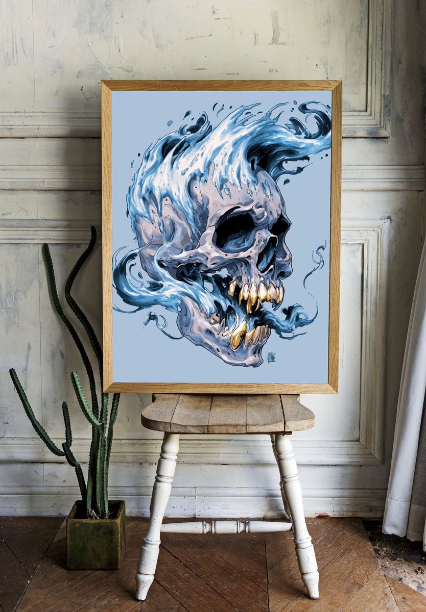 Water Skull Digital Art Print. room preview