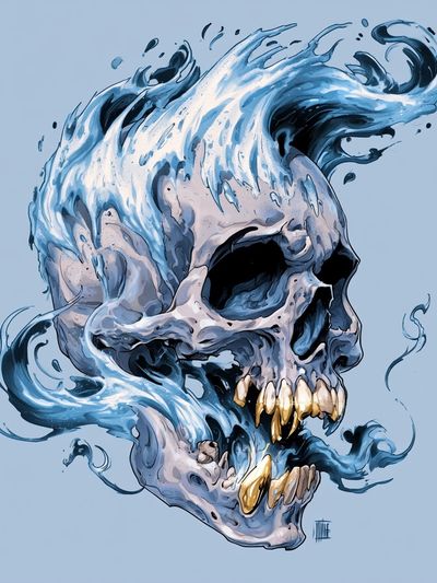 Water Skull Digital Art Print.