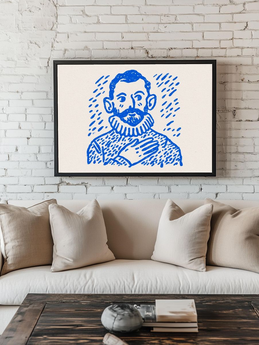 Blue Bearded Portrait Print. room preview