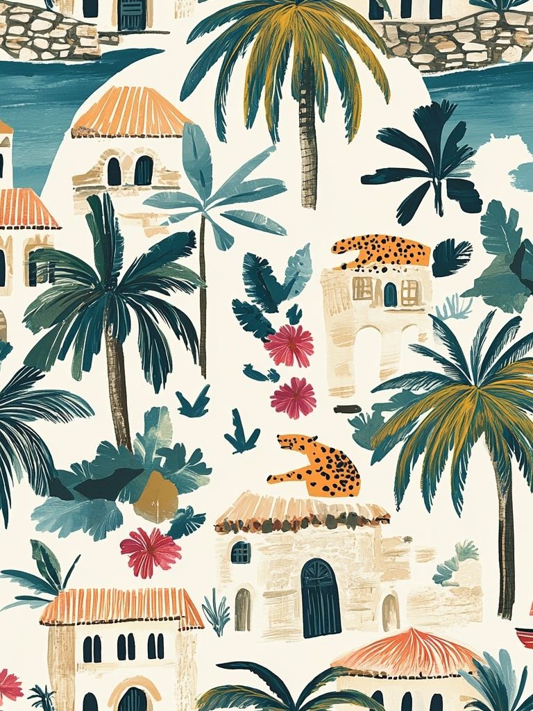Tropical Village Illustration Poster. poster detail