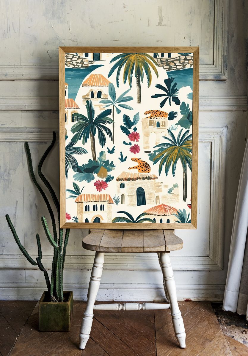 Tropical Village Illustration Poster. — room view 1