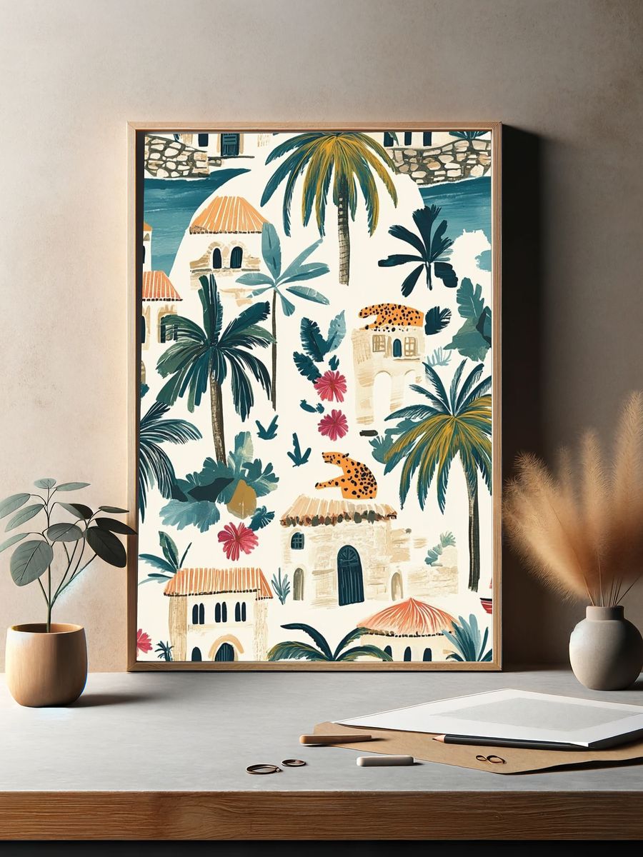Tropical Village Illustration Poster. — room view 2