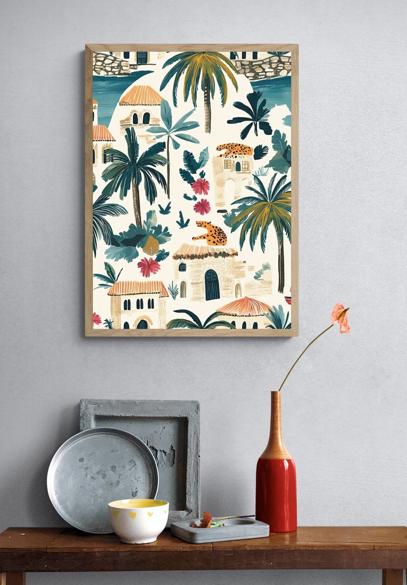 Tropical Village Illustration Poster. — room view 3