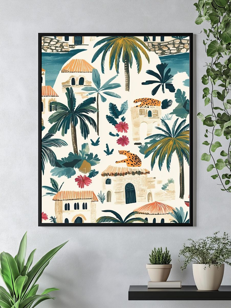 Tropical Village Illustration Poster. — room view 4