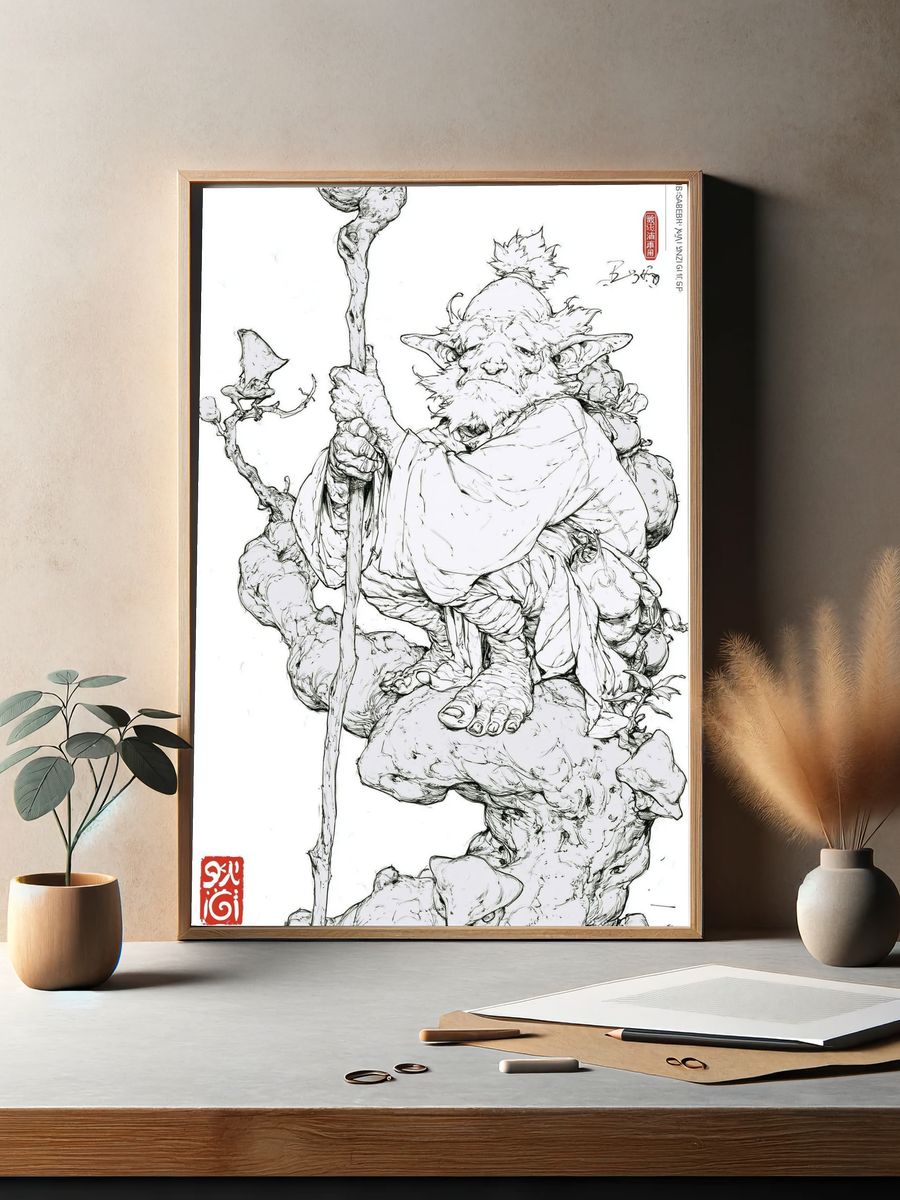 Goblin Elder Ink Illustration Poster. — room view 2