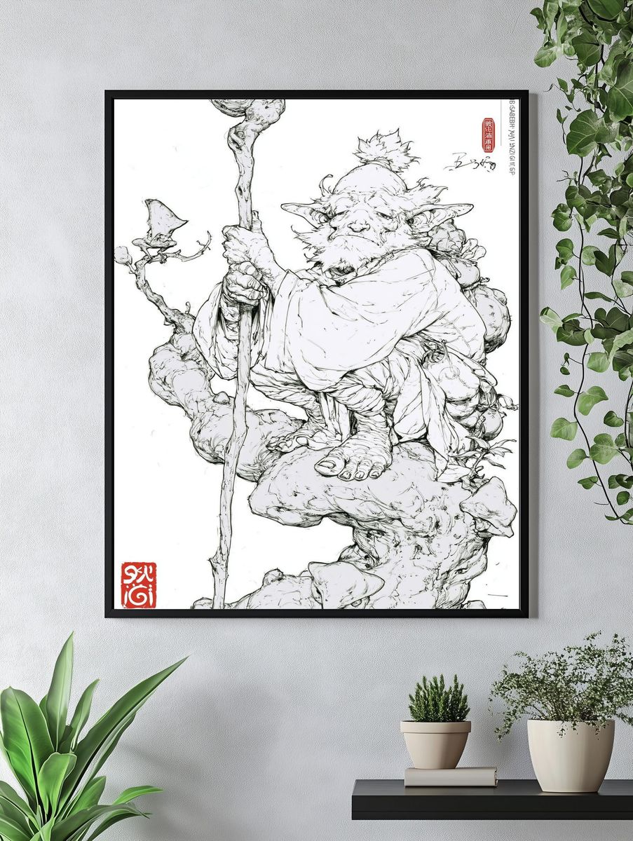 Goblin Elder Ink Illustration Poster. — room view 4