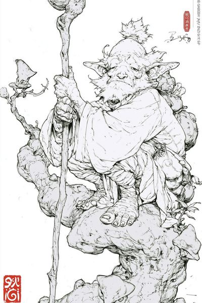 Goblin Elder Ink Illustration Poster.