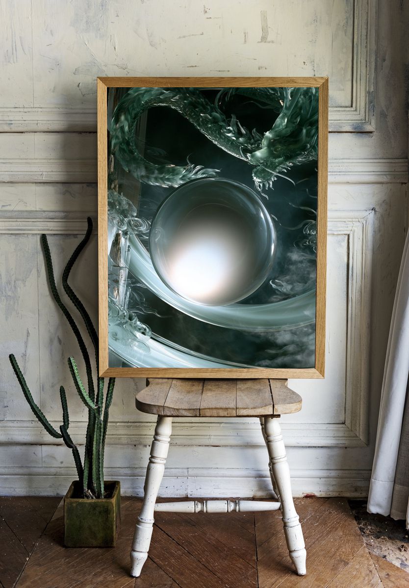 Emerald Dragon Orb Illustration Poster. — room view 1