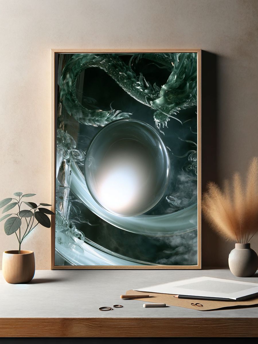 Emerald Dragon Orb Illustration Poster. — room view 2