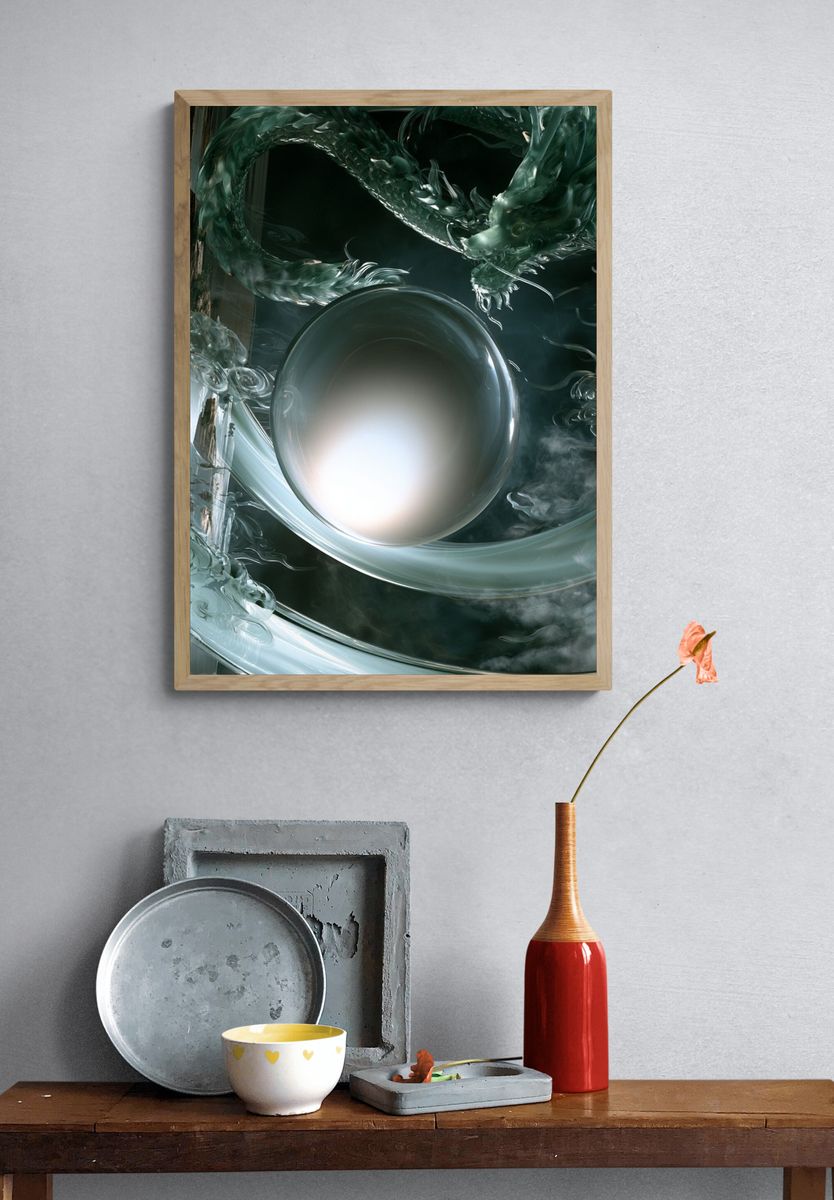 Emerald Dragon Orb Illustration Poster. — room view 3