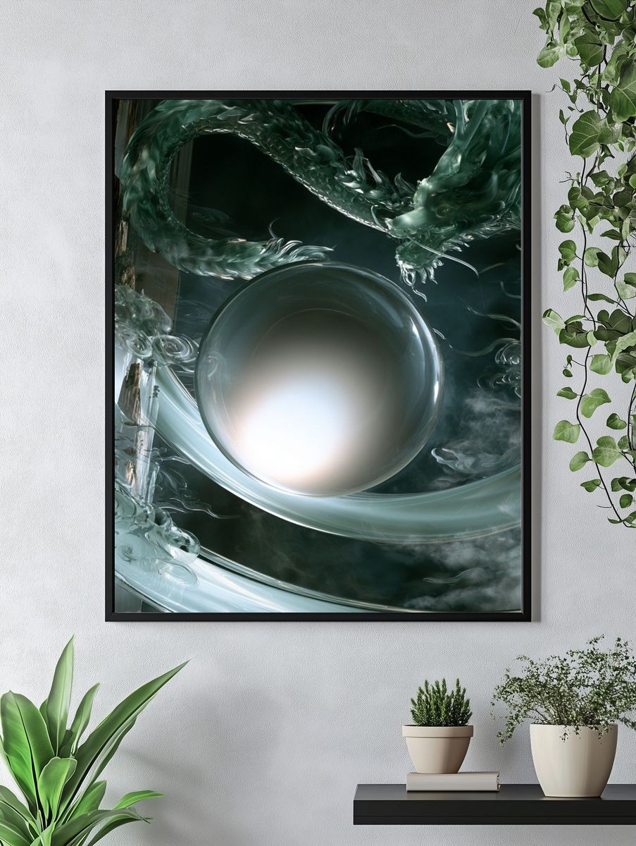 Emerald Dragon Orb Illustration Poster. — room view 4