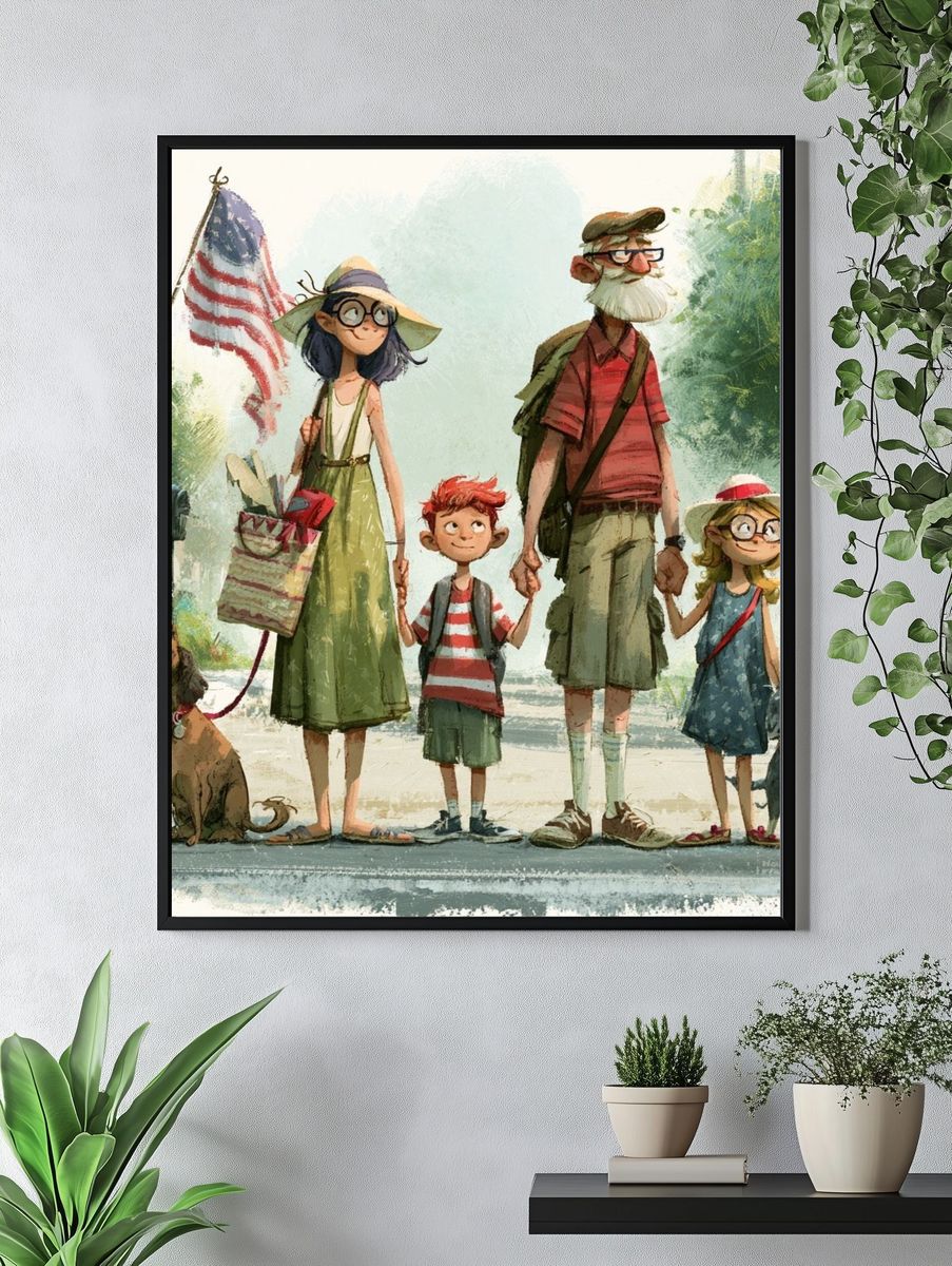Family Hiking Illustration Poster. — room view 4