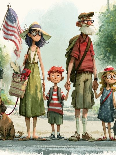 Family Hiking Illustration Poster.
