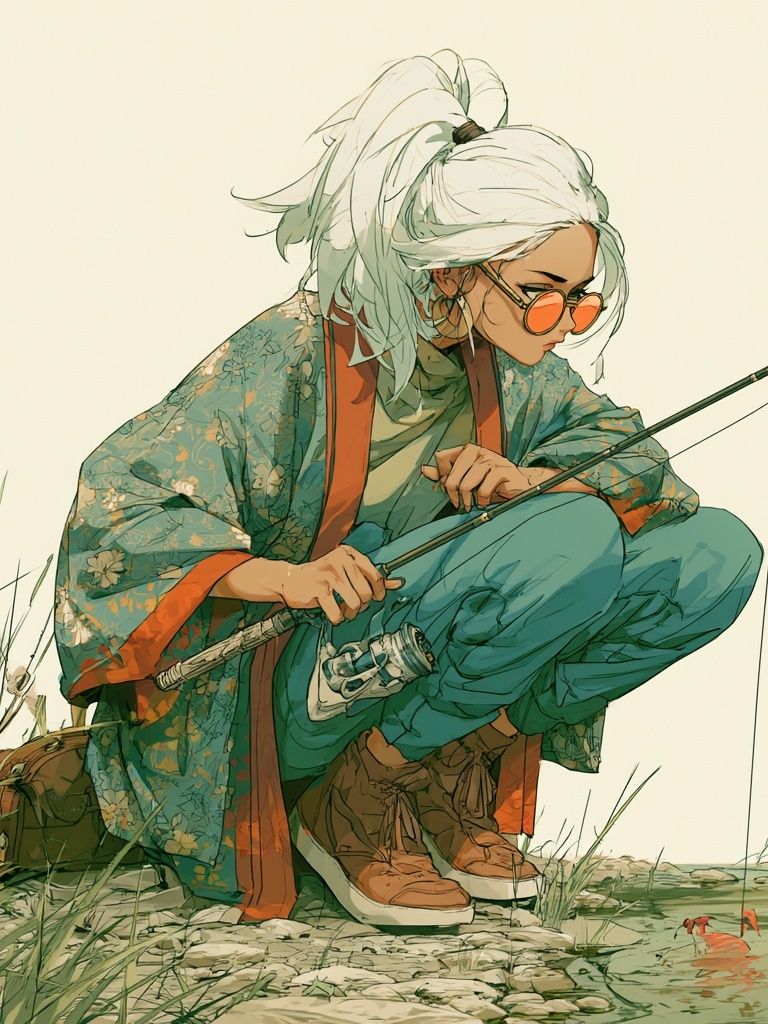 Fishing Girl Digital Art Poster. poster — illustration art