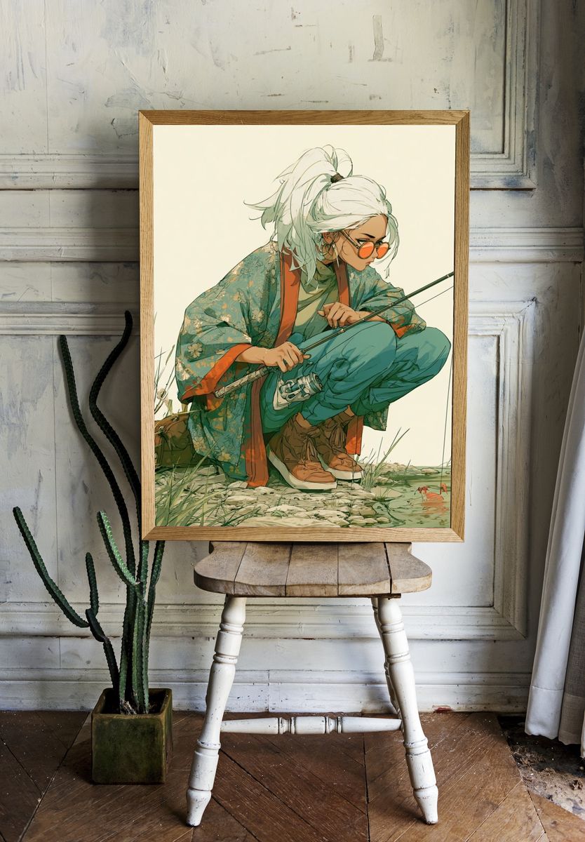 Fishing Girl Digital Art Poster. room preview