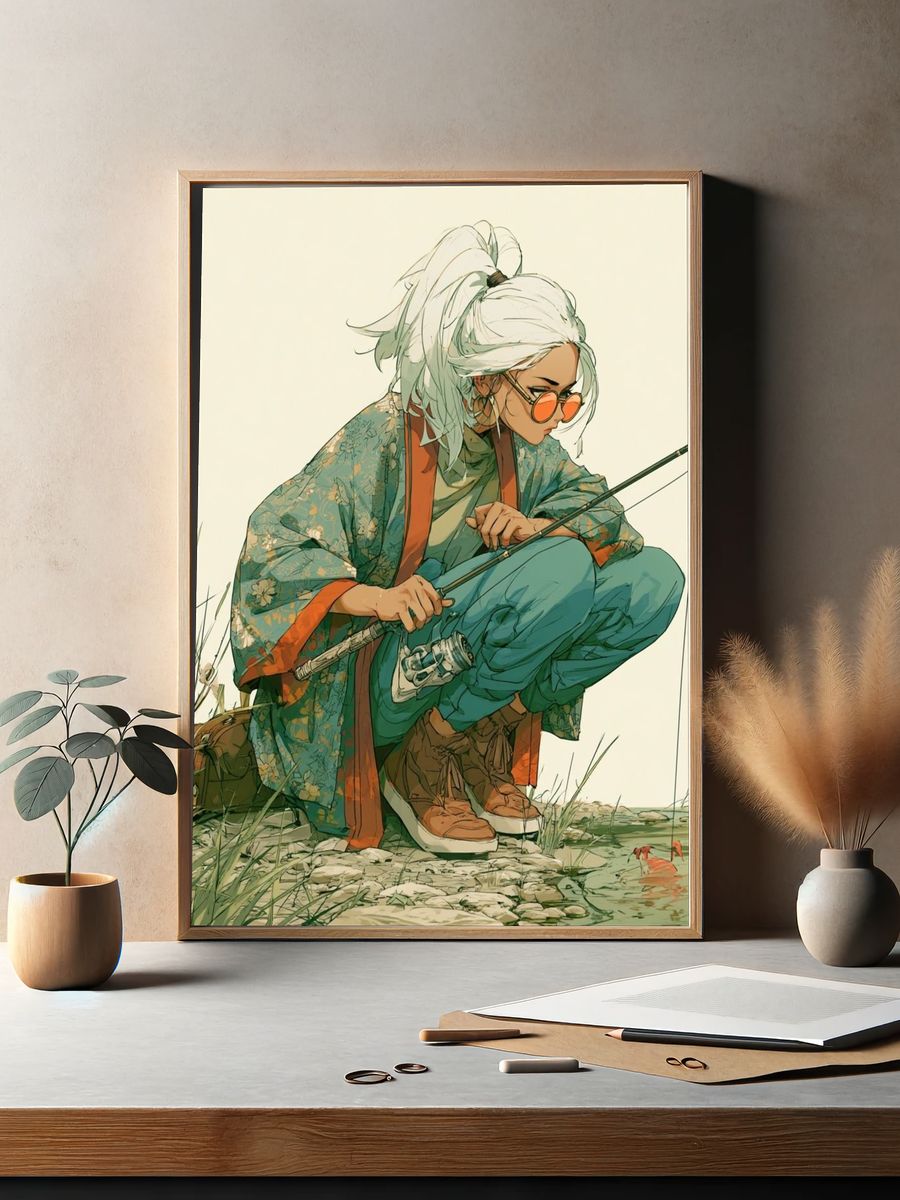 Fishing Girl Digital Art Poster. — room view 2