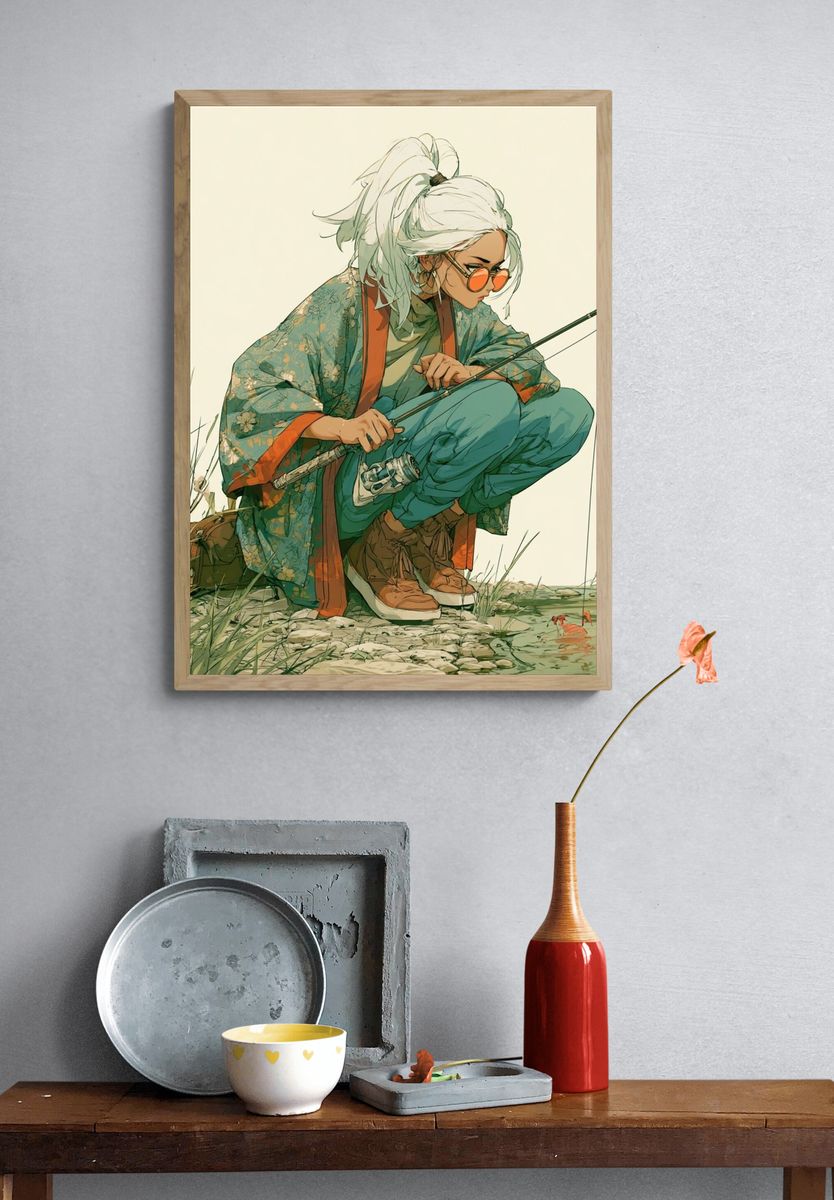 Fishing Girl Digital Art Poster. — room view 3