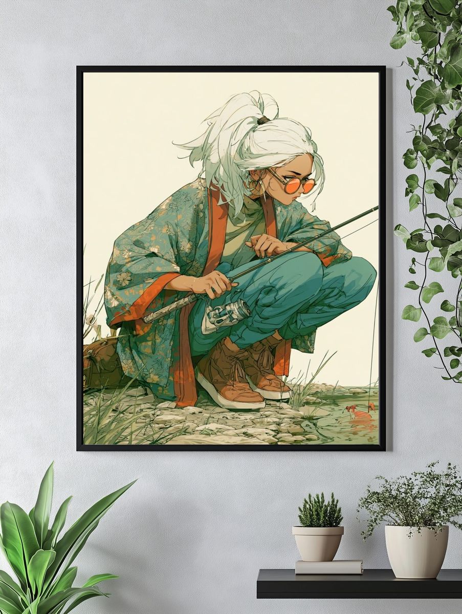 Fishing Girl Digital Art Poster. — room view 4