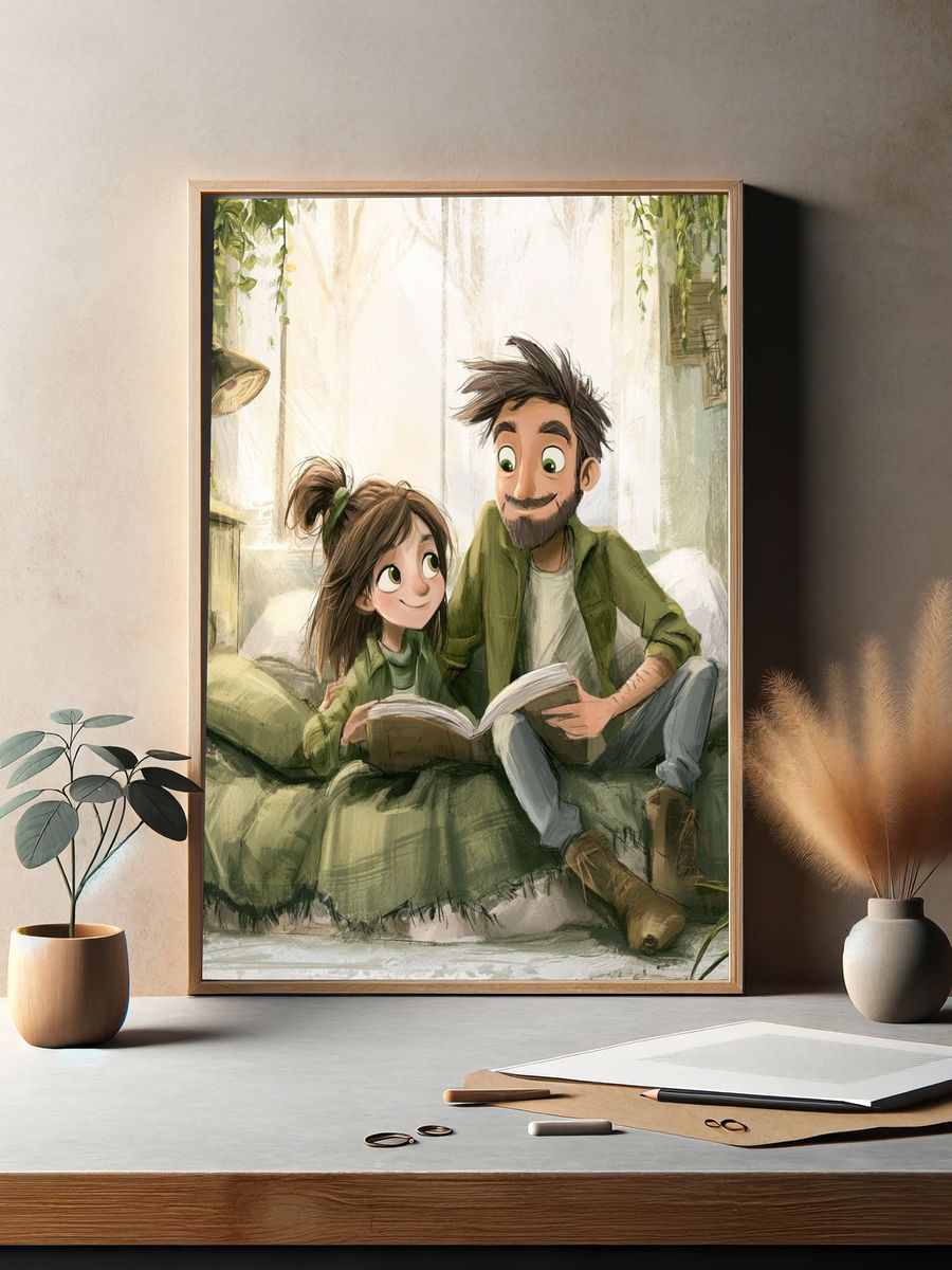 Cozy Reading Moment Illustration Poster. — room view 2