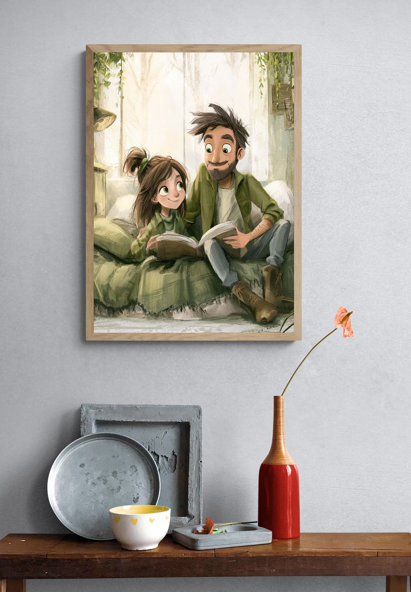 Cozy Reading Moment Illustration Poster. — room view 3