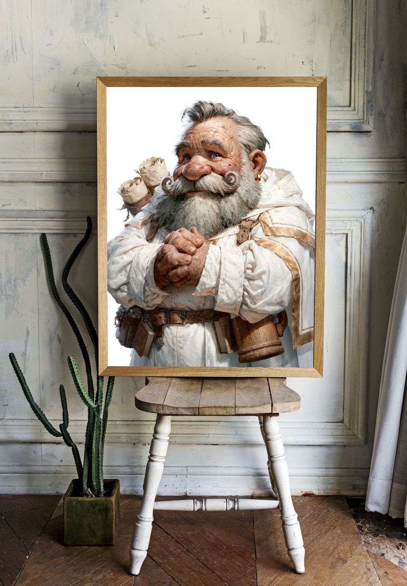 Bearded Dwarf Portrait Illustration Print. room preview