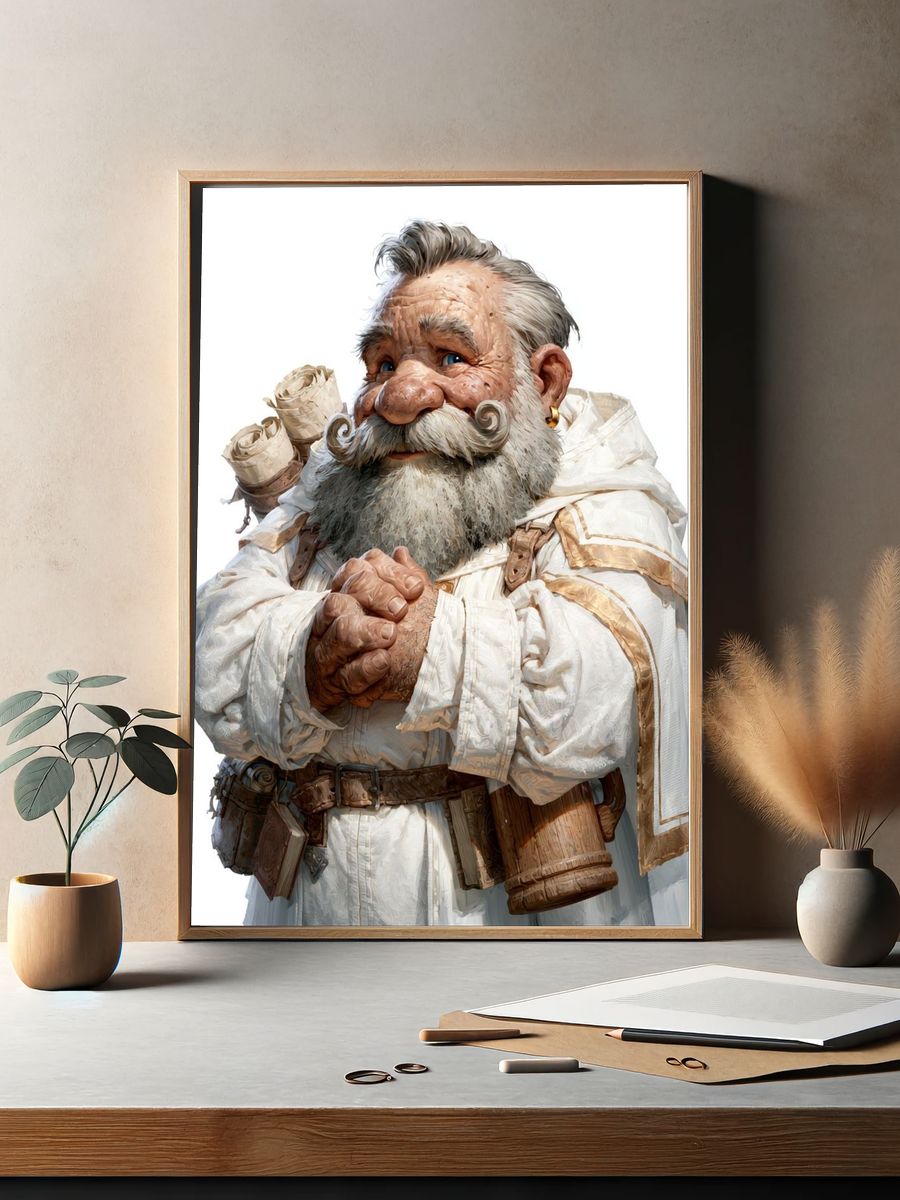 Bearded Dwarf Portrait Illustration Print. — room view 2